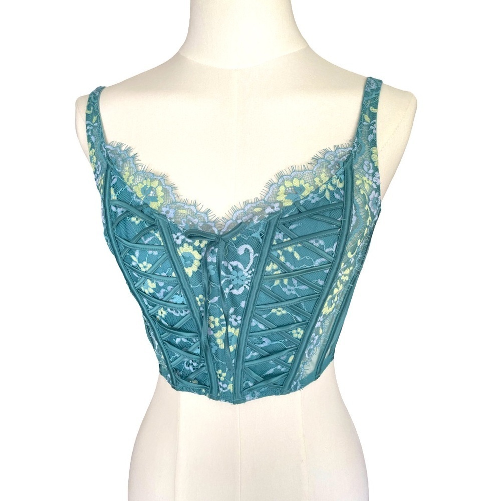 NWT Victoria's Secret Dream Angels Teal Lace Floral Corset Medium - Picture 4 of 10